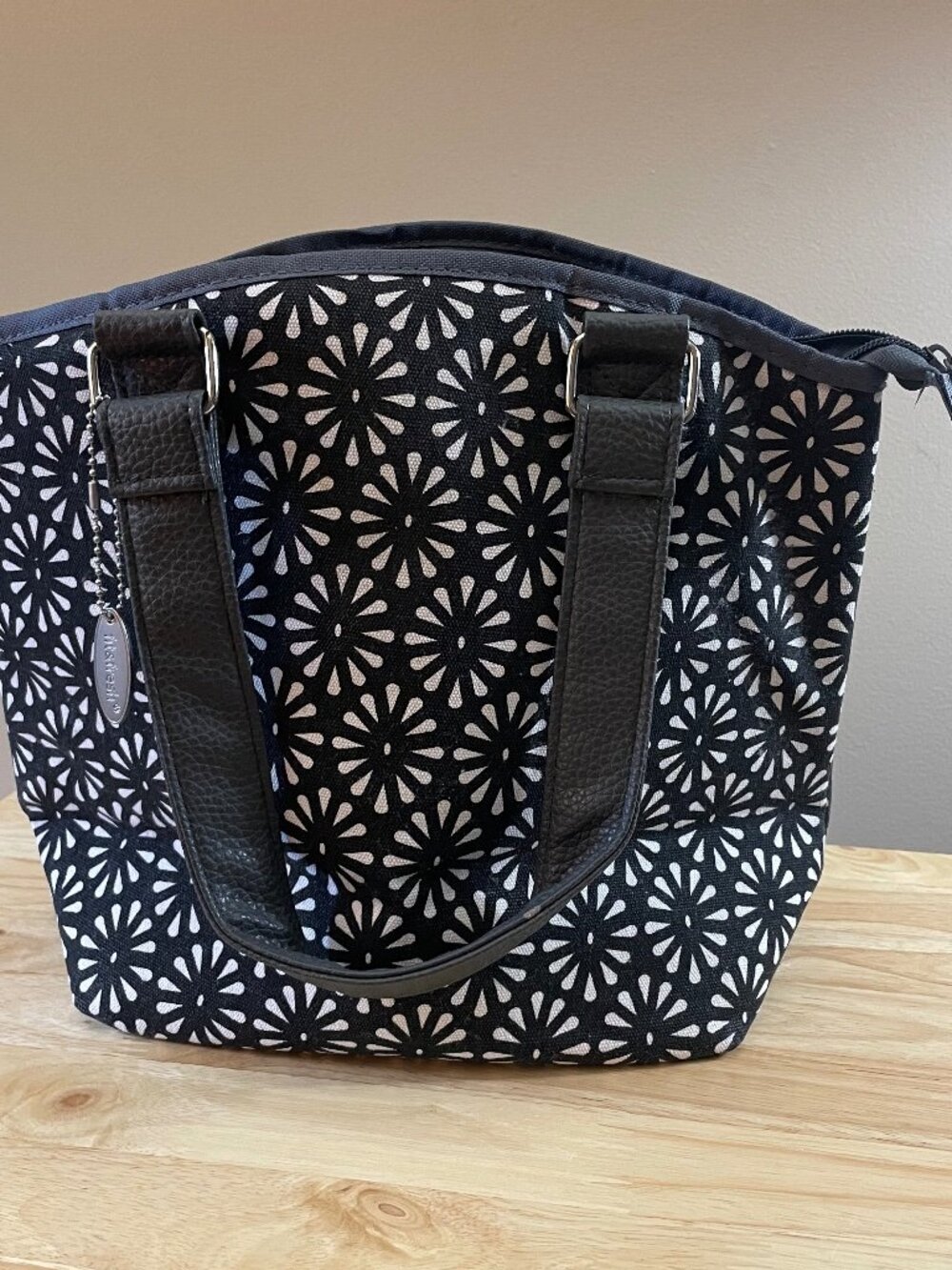 Fit & Fresh Insulated Lunch Bag Cooler Tote Black Print Zip EUC